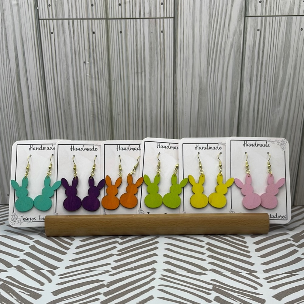 Handmade Wooden Colorful Bunny Earrings